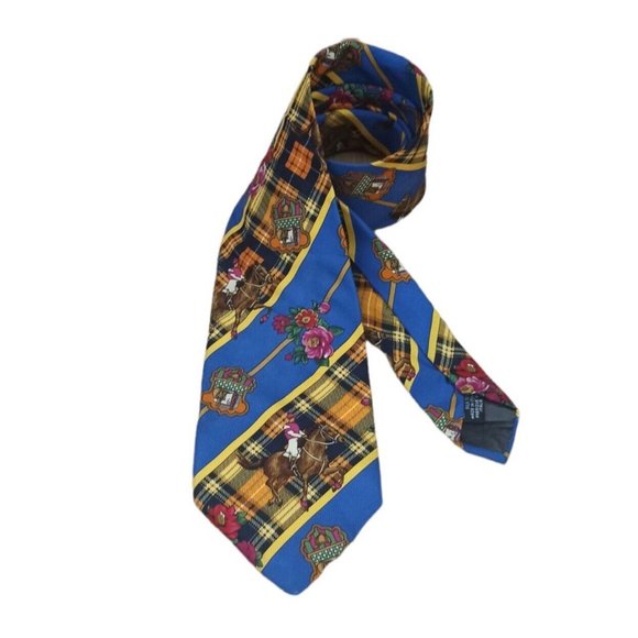 KENZO PARIS Blue Floral Equestrian Silk Tie ITALY 59"/ 4" EC - Picture 6 of 9